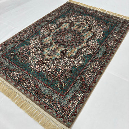 5 ft x 8 ft Teal Persian 1200 Reed Acrylic Rug, Garden Medallion Carpet