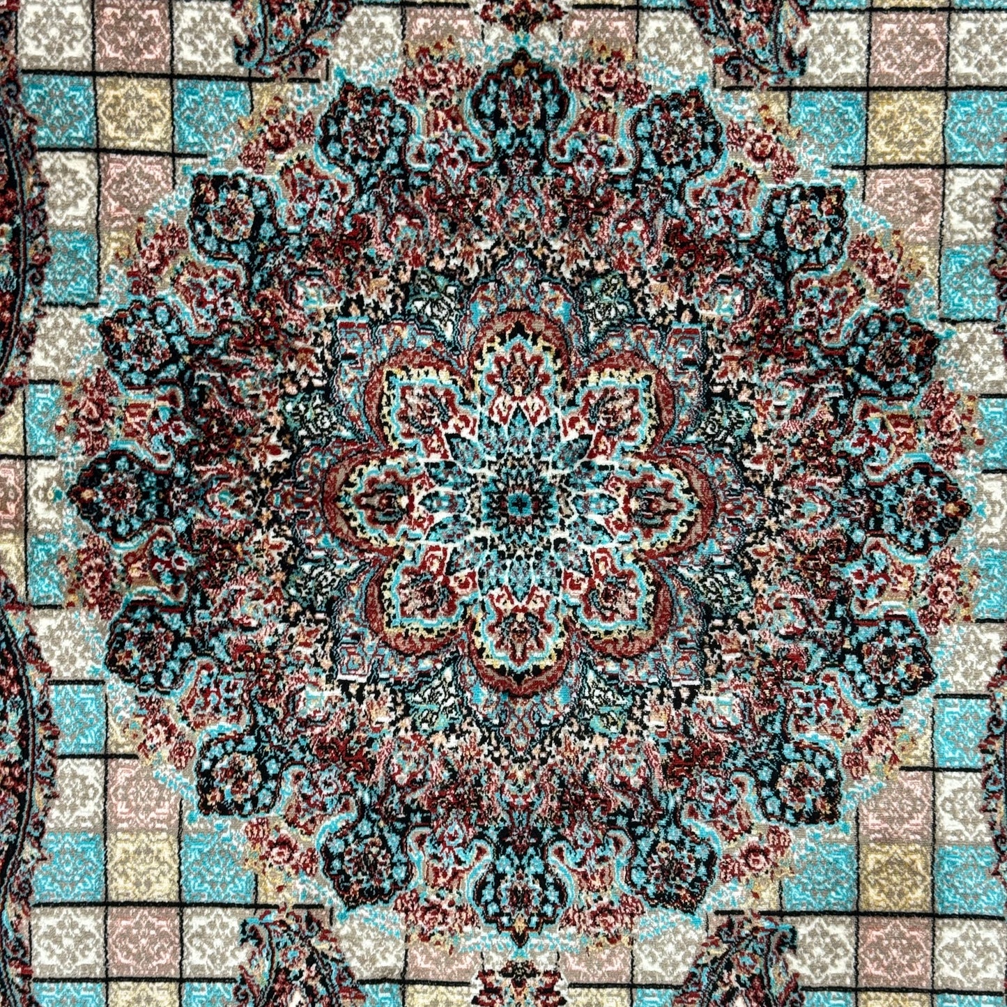 5 ft x 8 ft Teal Persian 1200 Reed Acrylic Rug, Garden Medallion Carpet
