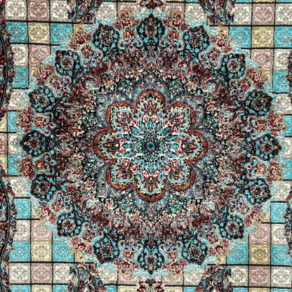 5 ft x 8 ft Teal Persian 1200 Reed Acrylic Rug, Garden Medallion Carpet