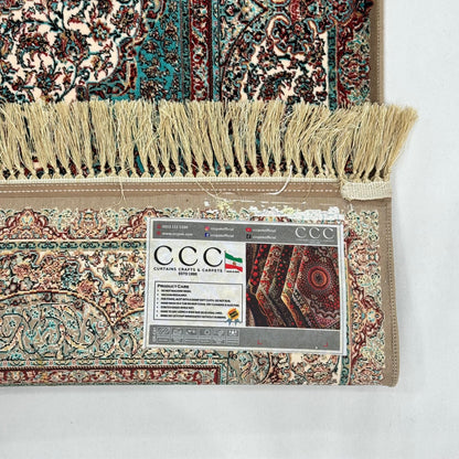 5 ft x 8 ft Teal Persian 1200 Reed Acrylic Rug, Garden Medallion Carpet
