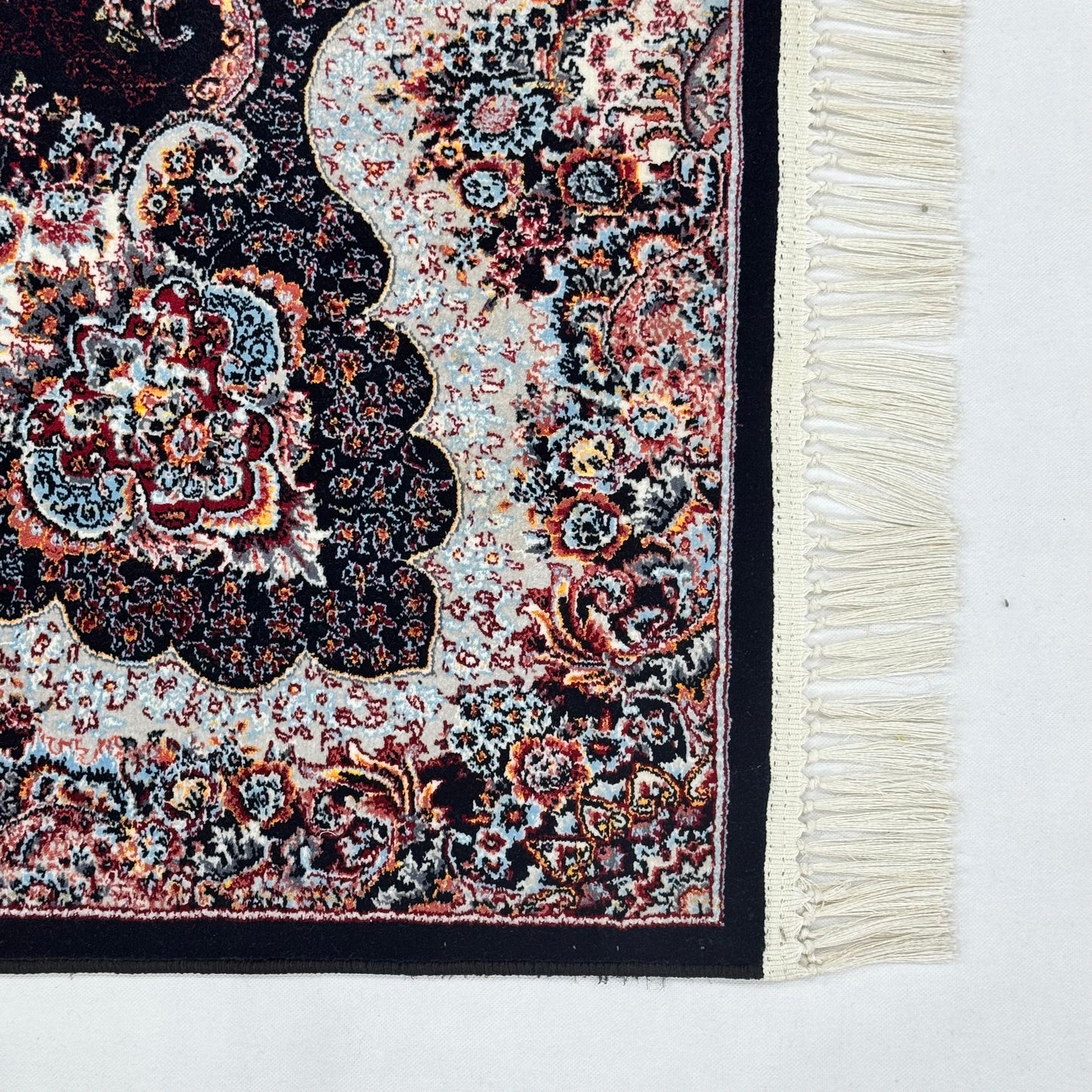 5 ft x 8 ft Black Persian 700 Reed Acrylic Rug, Shah Abbasi Medallion Carpet