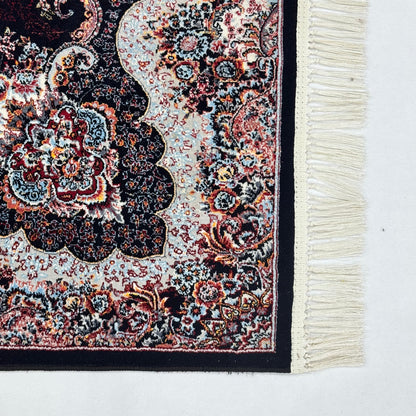 5 ft x 8 ft Black Persian 700 Reed Acrylic Rug, Shah Abbasi Medallion Carpet