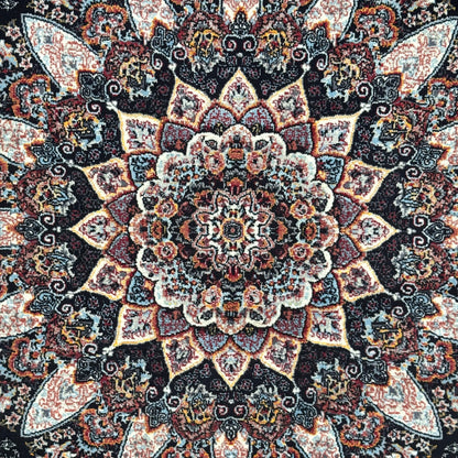 5 ft x 8 ft Black Persian 700 Reed Acrylic Rug, Shah Abbasi Medallion Carpet