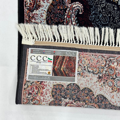 5 ft x 8 ft Black Persian 700 Reed Acrylic Rug, Shah Abbasi Medallion Carpet