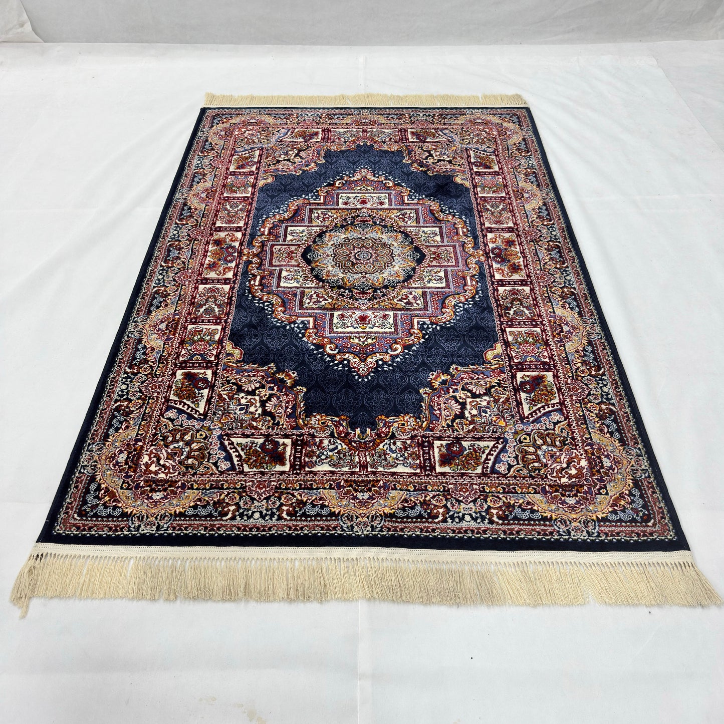5 ft x 8 ft Navy Persian 700 Reed Acrylic Rug, Tabriz Medallion Carpet