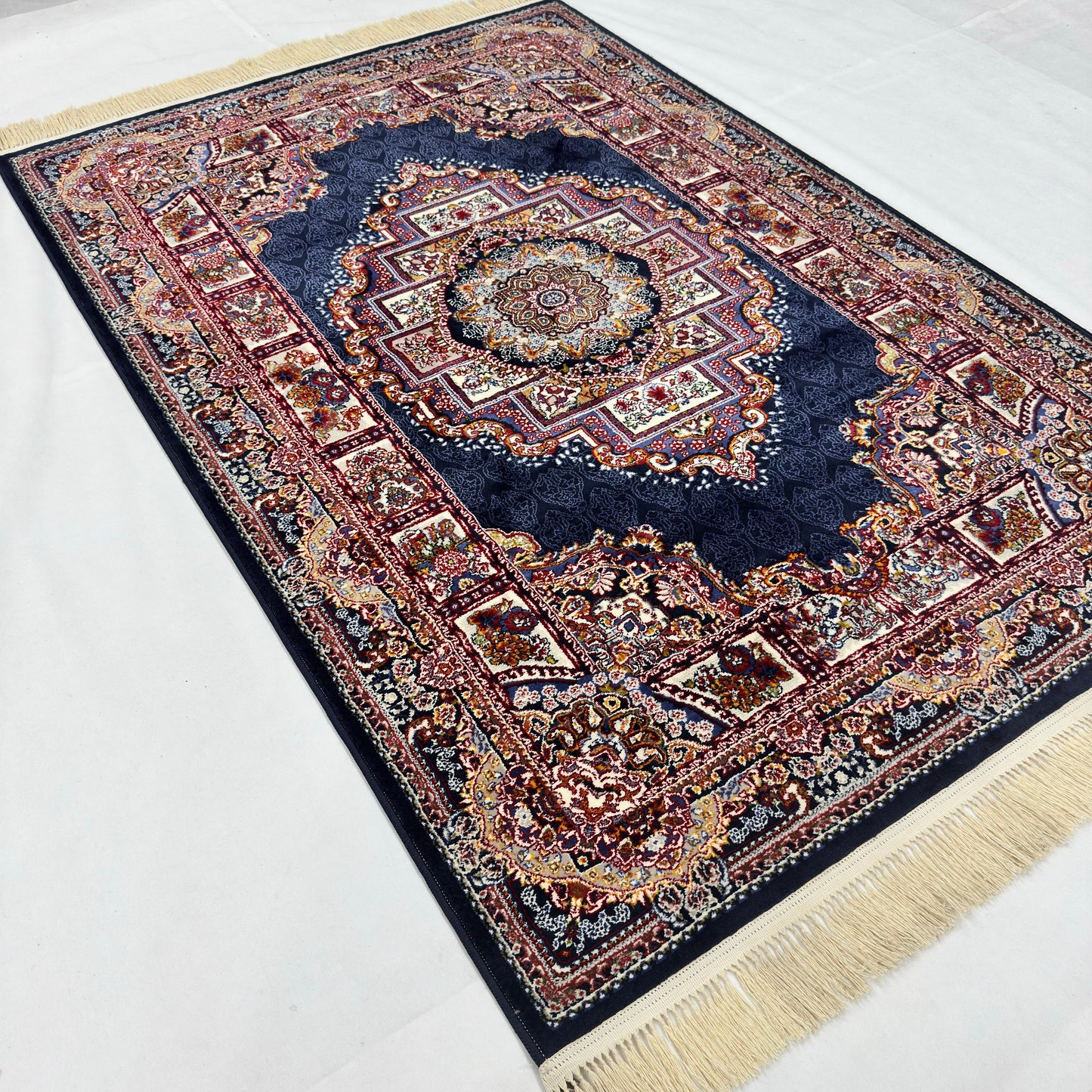 5 ft x 8 ft Navy Persian 700 Reed Acrylic Rug, Tabriz Medallion Carpet