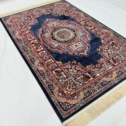 5 ft x 8 ft Navy Persian 700 Reed Acrylic Rug, Tabriz Medallion Carpet