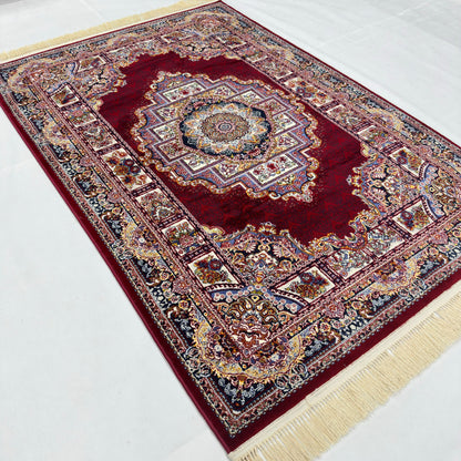 5 ft x 8 ft Red Persian 700 Reed Acrylic Rug, Tabriz Medallion Carpet