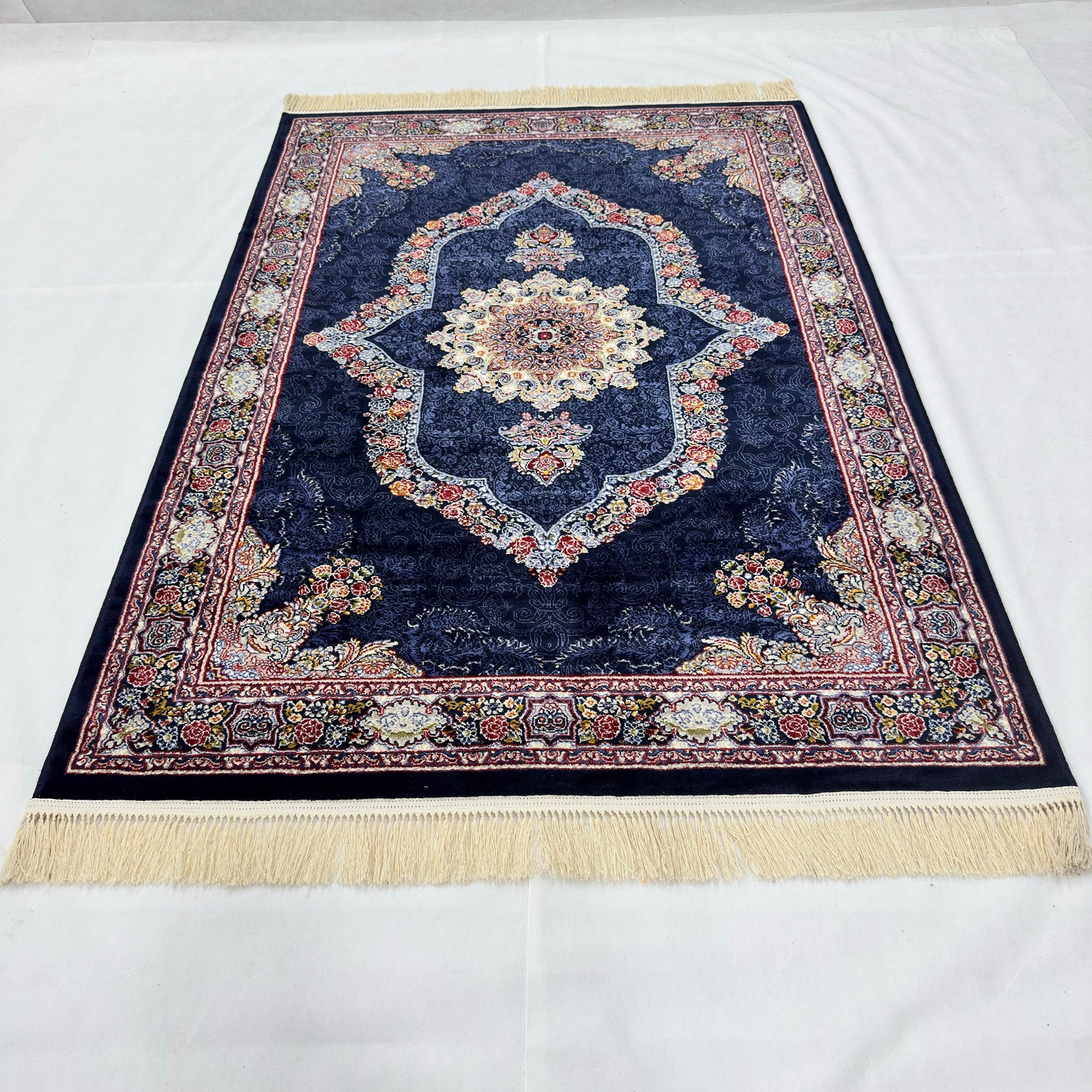 5 ft x 8 ft Navy Persian 700 Reed Acrylic Rug, Isfahan Medallion Carpet