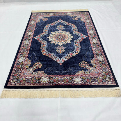 5 ft x 8 ft Navy Persian 700 Reed Acrylic Rug, Isfahan Medallion Carpet