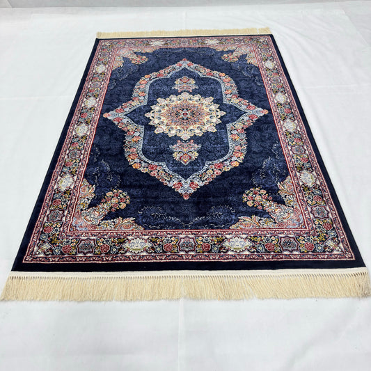 5 ft x 8 ft Navy Persian 700 Reed Acrylic Rug, Isfahan Medallion Carpet