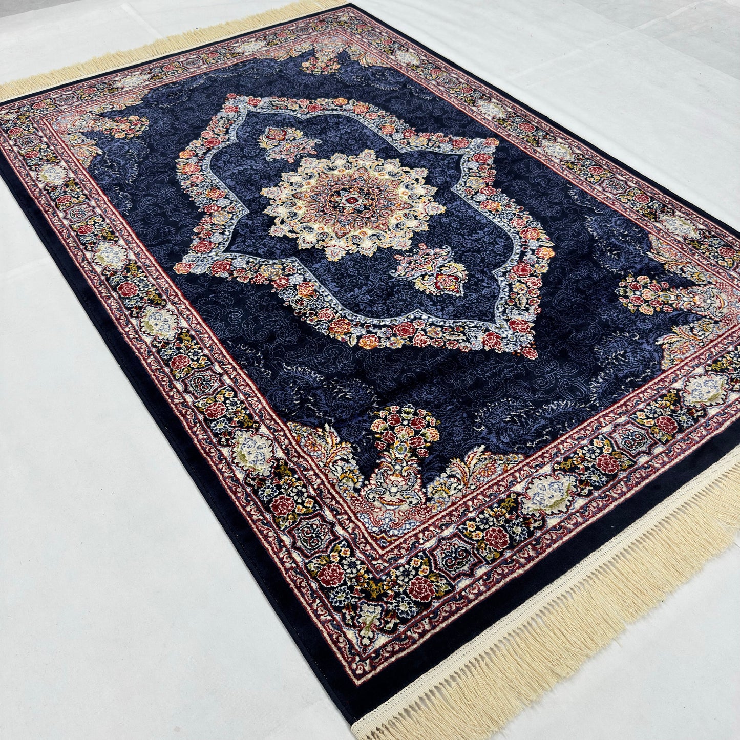 5 ft x 8 ft Navy Persian 700 Reed Acrylic Rug, Isfahan Medallion Carpet