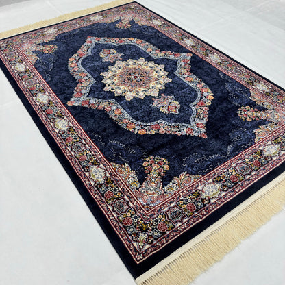 5 ft x 8 ft Navy Persian 700 Reed Acrylic Rug, Isfahan Medallion Carpet
