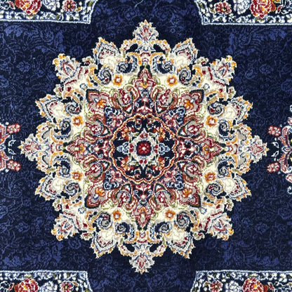 5 ft x 8 ft Navy Persian 700 Reed Acrylic Rug, Isfahan Medallion Carpet