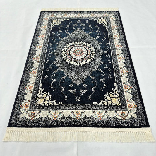 3 ft x 5 ft Dark Navy Persian 1200 Reed Acrylic Rug – Iranian Medallion Carpet