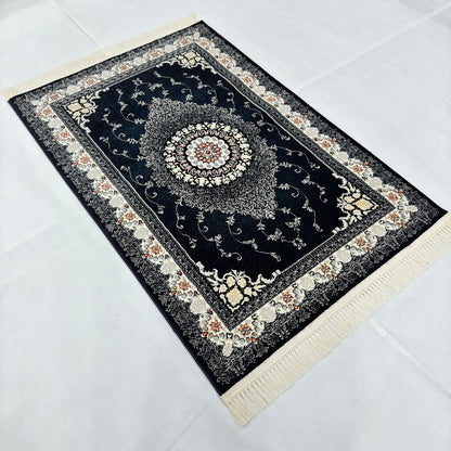 3 ft x 5 ft Dark Navy Persian 1200 Reed Acrylic Rug – Iranian Medallion Carpet