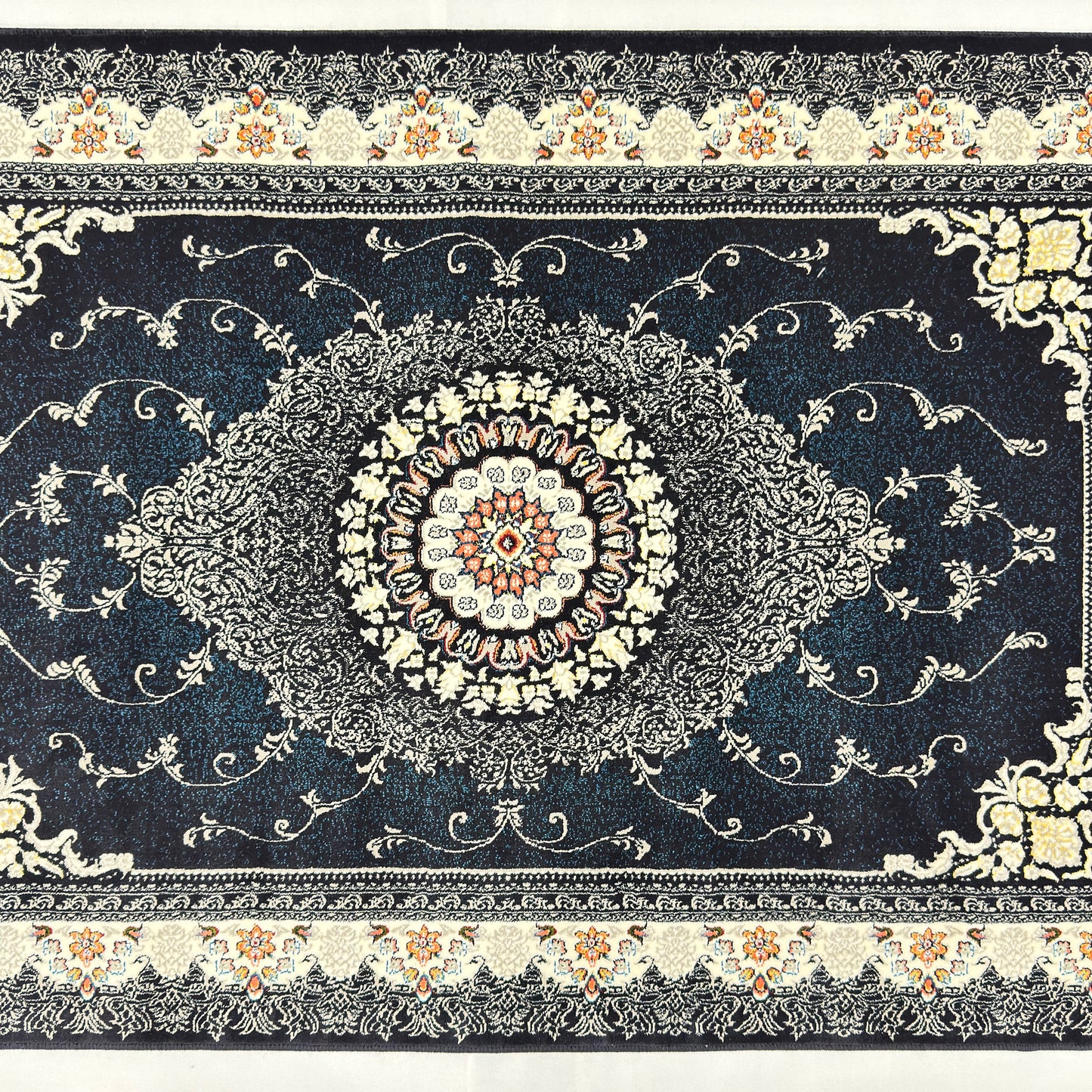 3 ft x 5 ft Dark Navy Persian 1200 Reed Acrylic Rug – Iranian Medallion Carpet