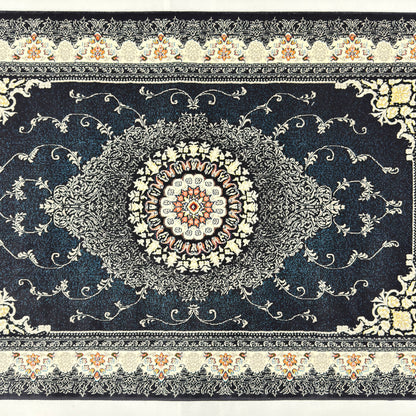 3 ft x 5 ft Dark Navy Persian 1200 Reed Acrylic Rug – Iranian Medallion Carpet