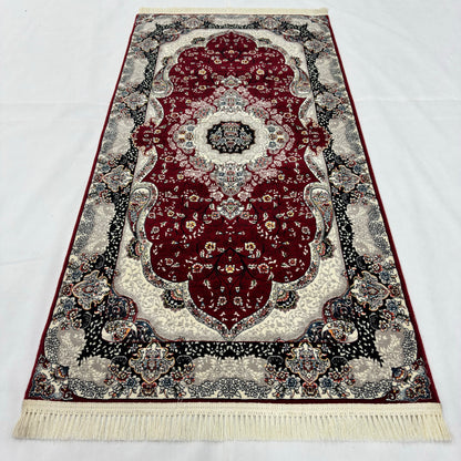 3 ft x 6 ft Burgundy Persian 1200 Reed Acrylic Prayer Rug, Iranian Medallion Carpet