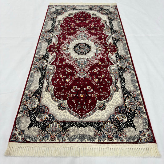 3 ft x 6 ft Burgundy Persian 1200 Reed Acrylic Prayer Rug, Iranian Medallion Carpet