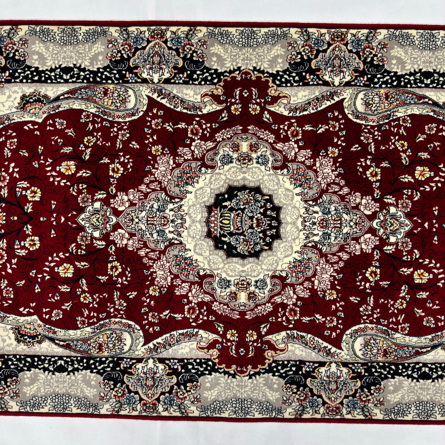 3 ft x 6 ft Burgundy Persian 1200 Reed Acrylic Prayer Rug, Iranian Medallion Carpet