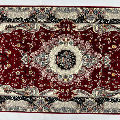 3 ft x 6 ft Burgundy Persian 1200 Reed Acrylic Prayer Rug, Iranian Medallion Carpet