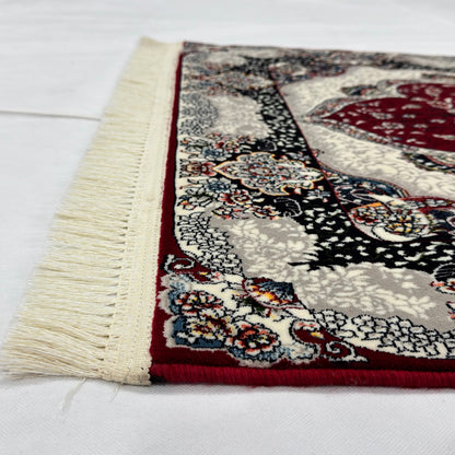 3 ft x 6 ft Burgundy Persian 1200 Reed Acrylic Prayer Rug, Iranian Medallion Carpet