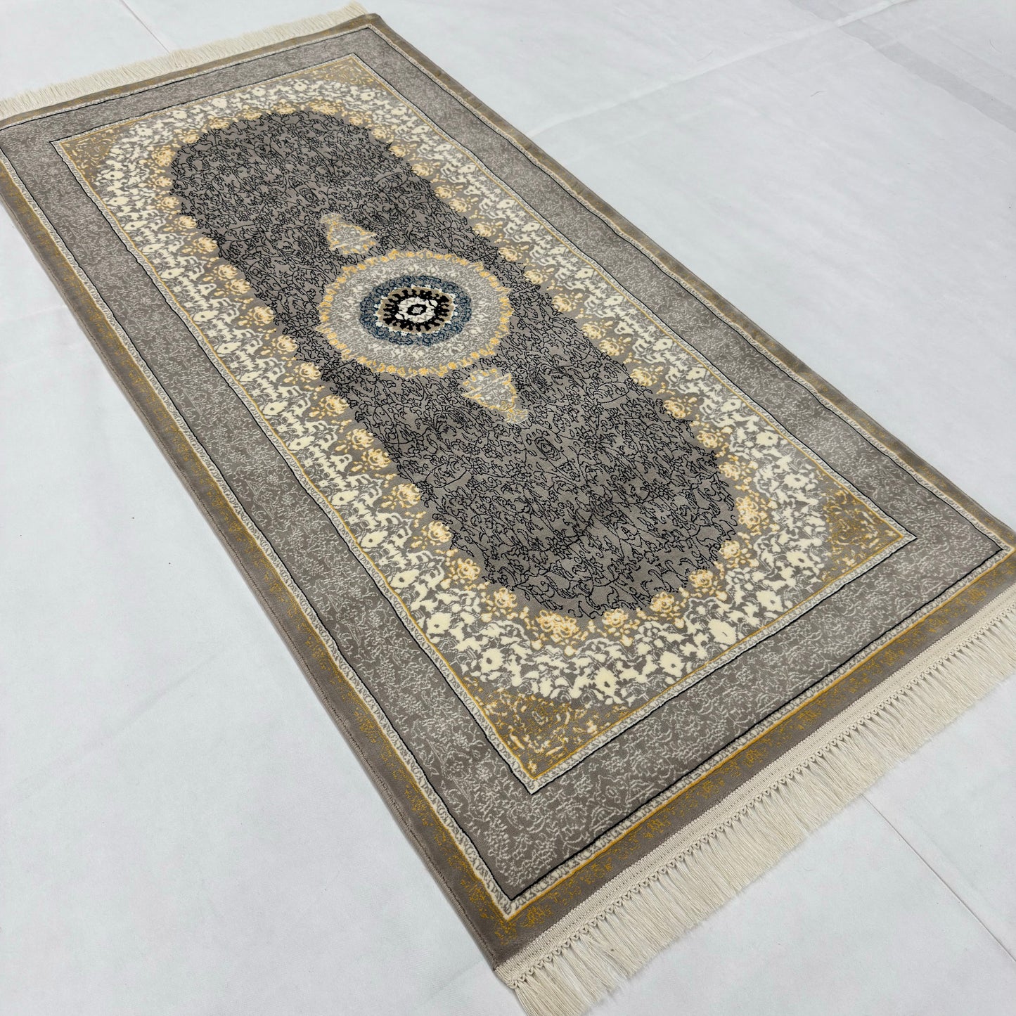 3 ft x 6 ft Grey Persian 1200 Reed Acrylic Rug, Iranian Medallion Carpet