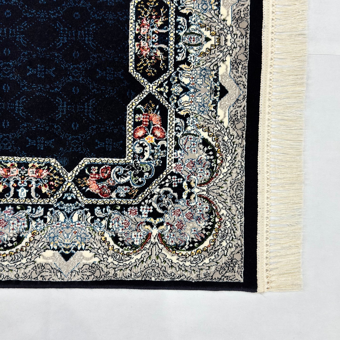 3 ft x 10 ft Persian Navy Acrylic Runner Rug | 1000 Reed Dual Medallion Carpet, Iran