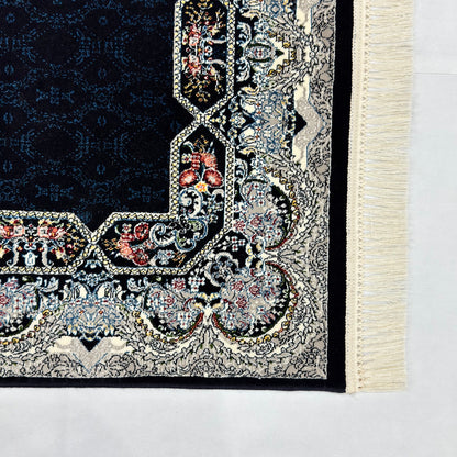 3 ft x 10 ft Persian Navy Acrylic Runner Rug | 1000 Reed Dual Medallion Carpet, Iran