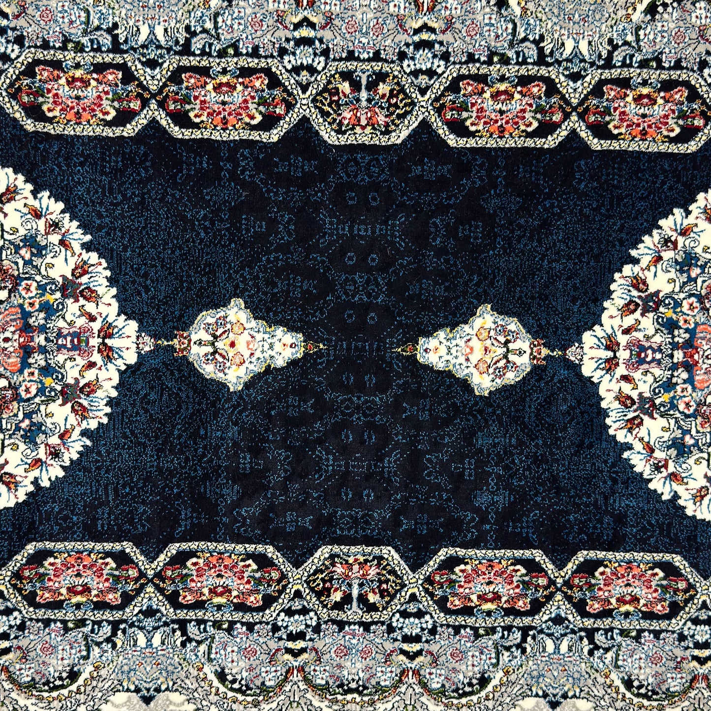 3 ft x 10 ft Persian Navy Acrylic Runner Rug | 1000 Reed Dual Medallion Carpet, Iran
