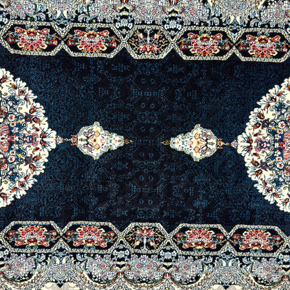 3 ft x 10 ft Persian Navy Acrylic Runner Rug | 1000 Reed Dual Medallion Carpet, Iran