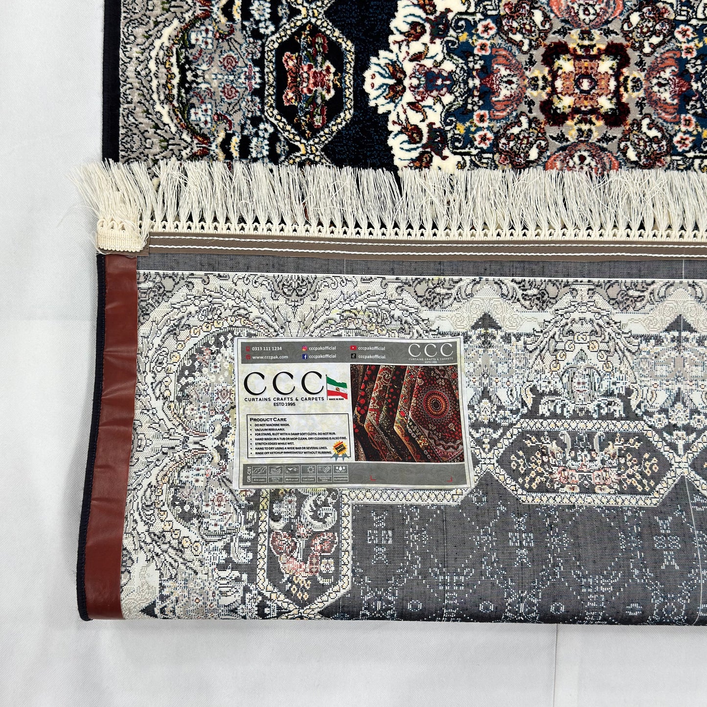 3 ft x 10 ft Persian Navy Acrylic Runner Rug | 1000 Reed Dual Medallion Carpet, Iran