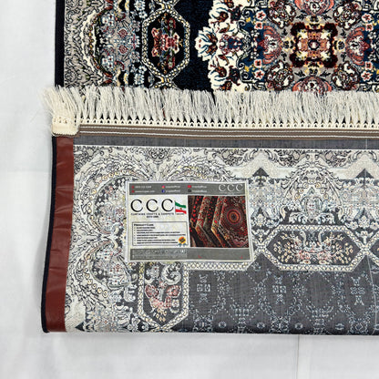 3 ft x 10 ft Persian Navy Acrylic Runner Rug | 1000 Reed Dual Medallion Carpet, Iran