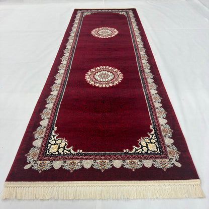 3 ft x 10 ft Persian Crimson Acrylic Runner Rug | 1000 Reed Floral Medallion, Iran