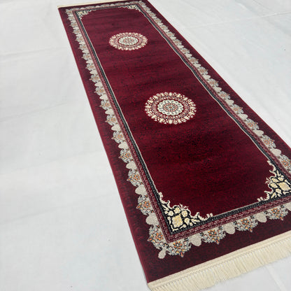 3 ft x 10 ft Persian Crimson Acrylic Runner Rug | 1000 Reed Floral Medallion, Iran