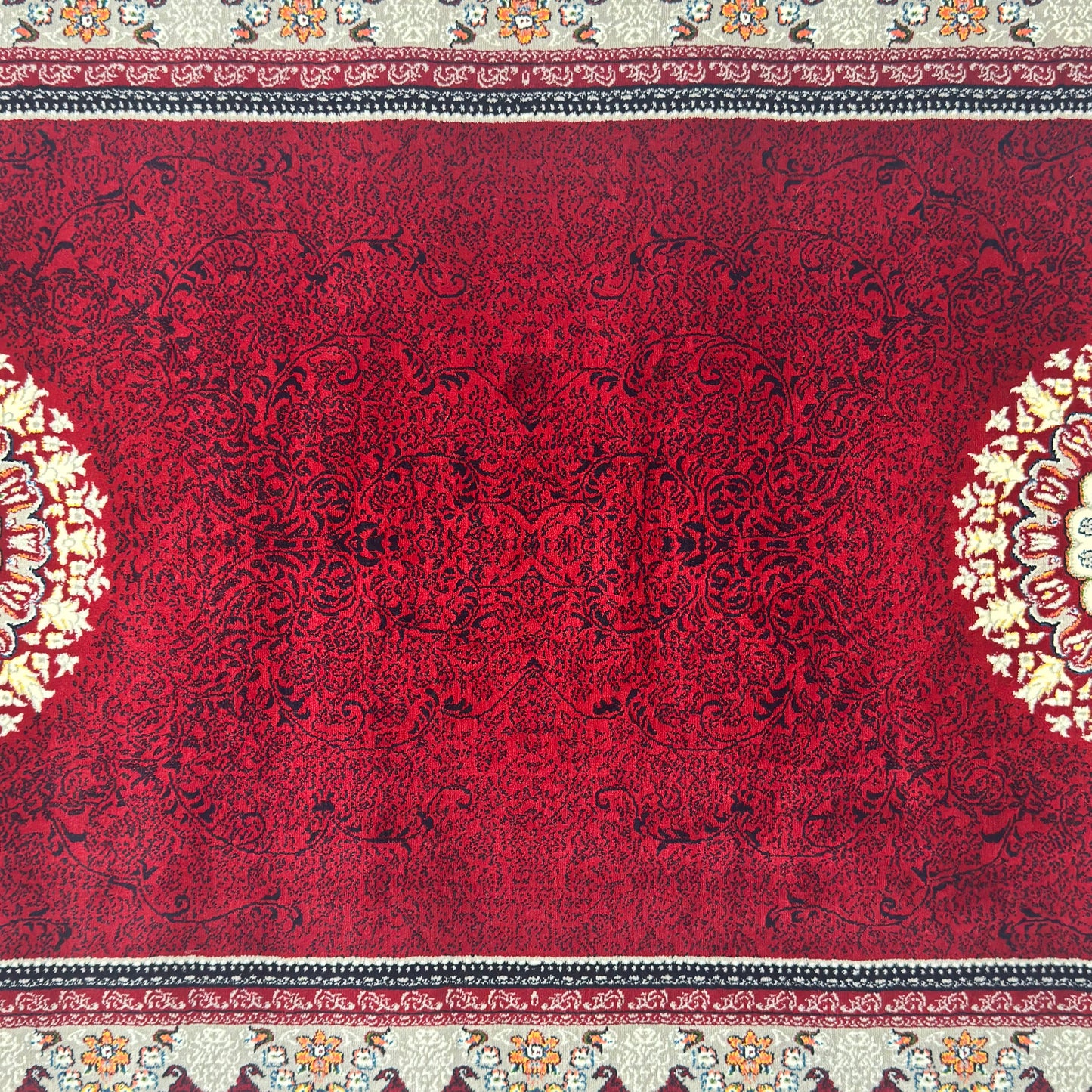 3 ft x 10 ft Persian Crimson Acrylic Runner Rug | 1000 Reed Floral Medallion, Iran