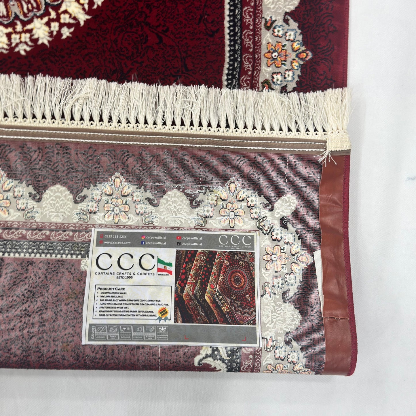 3 ft x 10 ft Persian Crimson Acrylic Runner Rug | 1000 Reed Floral Medallion, Iran