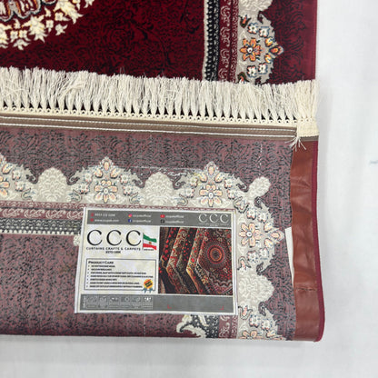 3 ft x 10 ft Persian Crimson Acrylic Runner Rug | 1000 Reed Floral Medallion, Iran