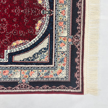 3 ft x 10 ft Persian Crimson Runner Rug | 1000 Reed Triple Medallion Carpet, Iran