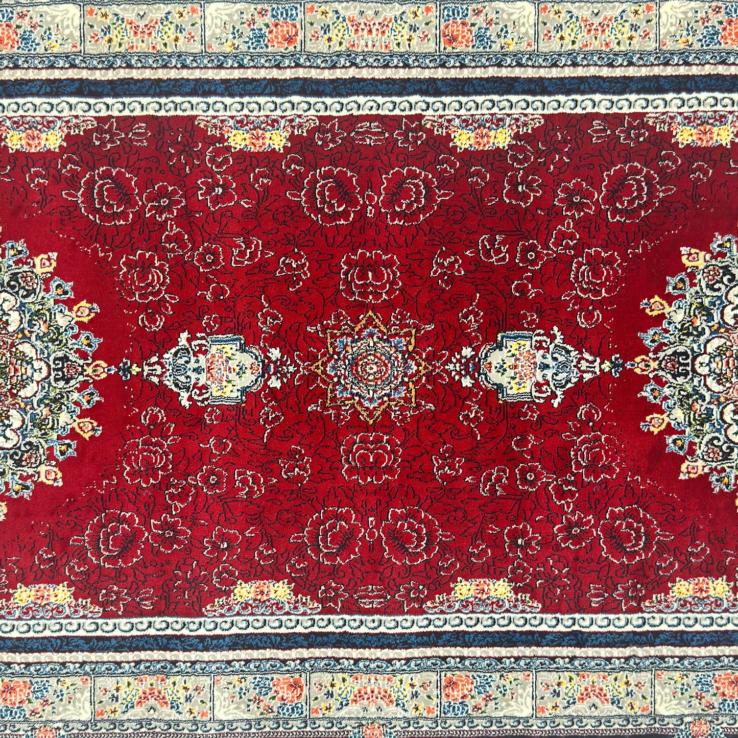3 ft x 10 ft Persian Crimson Runner Rug | 1000 Reed Triple Medallion Carpet, Iran