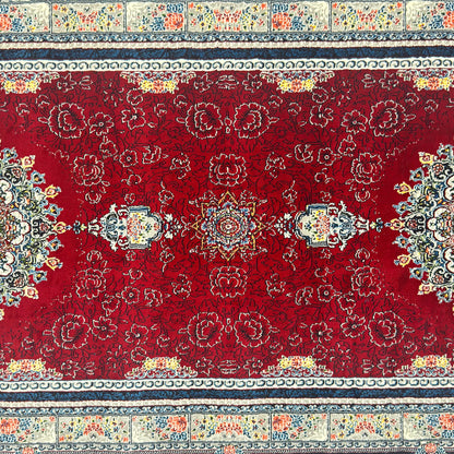 3 ft x 10 ft Persian Crimson Runner Rug | 1000 Reed Triple Medallion Carpet, Iran