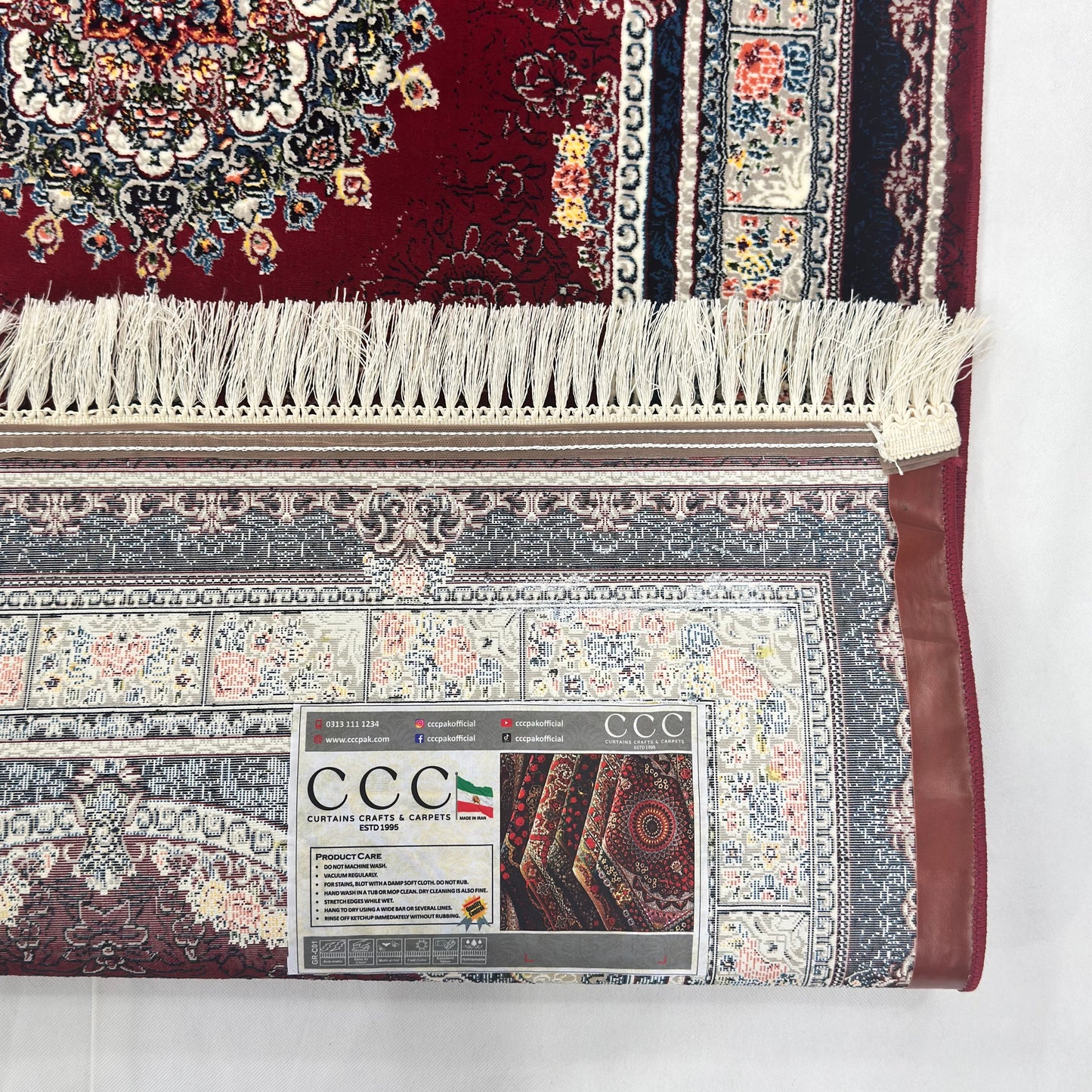 3 ft x 10 ft Persian Crimson Runner Rug | 1000 Reed Triple Medallion Carpet, Iran