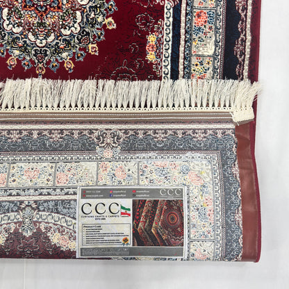 3 ft x 10 ft Persian Crimson Runner Rug | 1000 Reed Triple Medallion Carpet, Iran