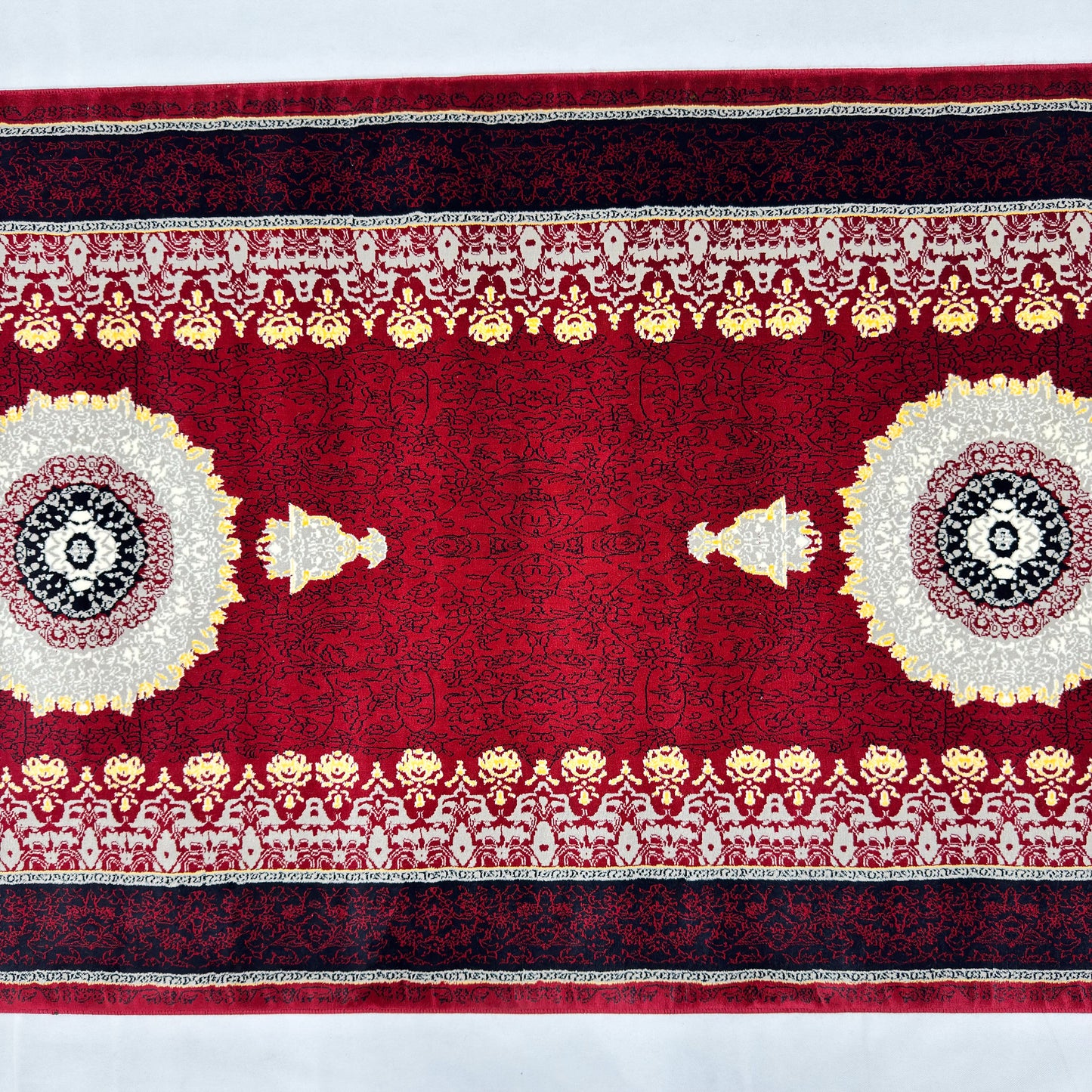 3 ft x 10 ft Persian Crimson Acrylic Runner Rug | 1000 Reed Medallion Carpet, Iran