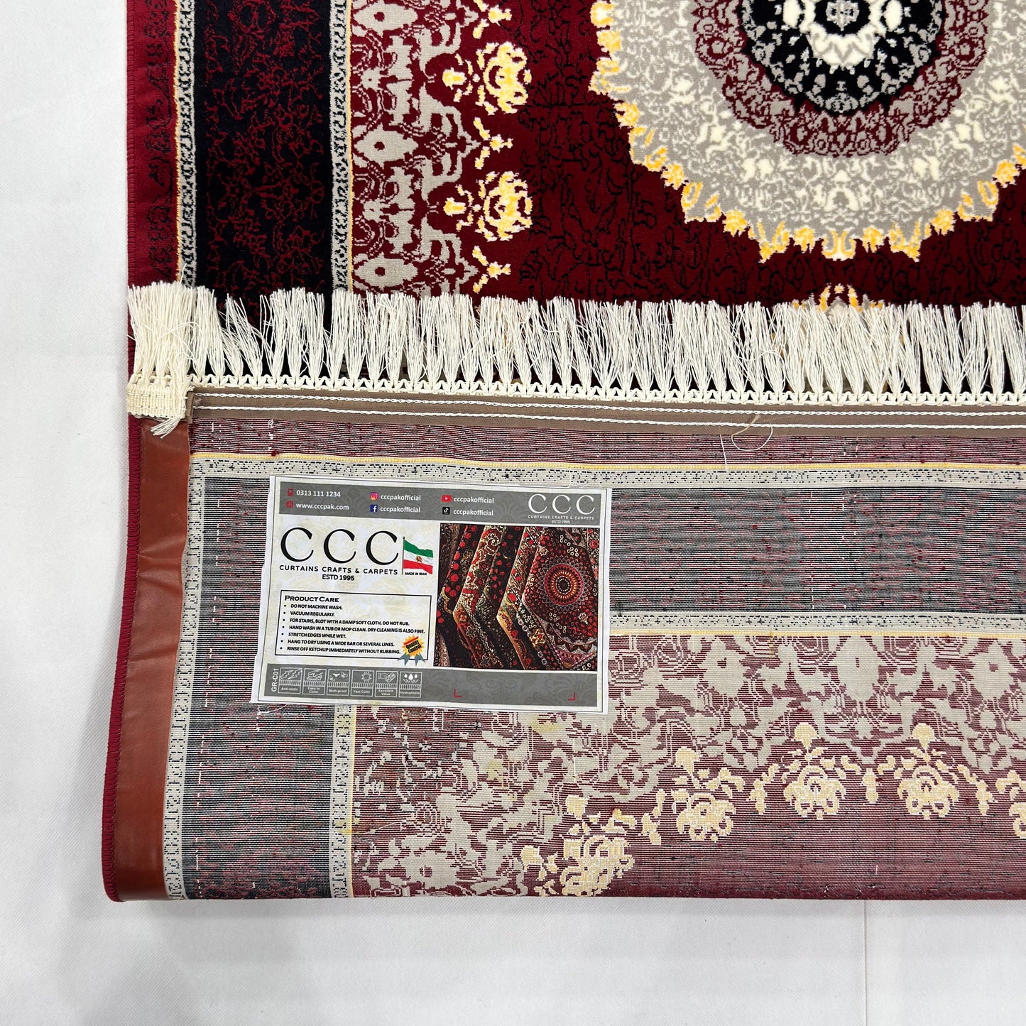 3 ft x 10 ft Persian Crimson Acrylic Runner Rug | 1000 Reed Medallion Carpet, Iran
