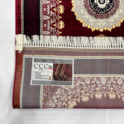 3 ft x 10 ft Persian Crimson Acrylic Runner Rug | 1000 Reed Medallion Carpet, Iran