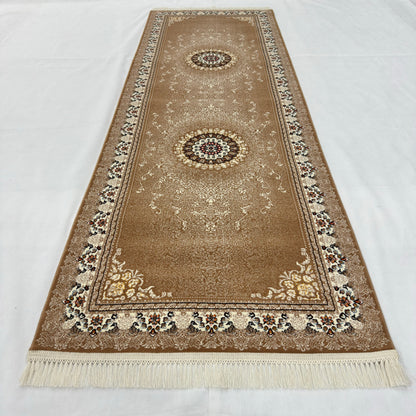 3 ft x 10 ft Persian Golden Acrylic Runner Rug | 1000 Reed Floral Medallion, Iran