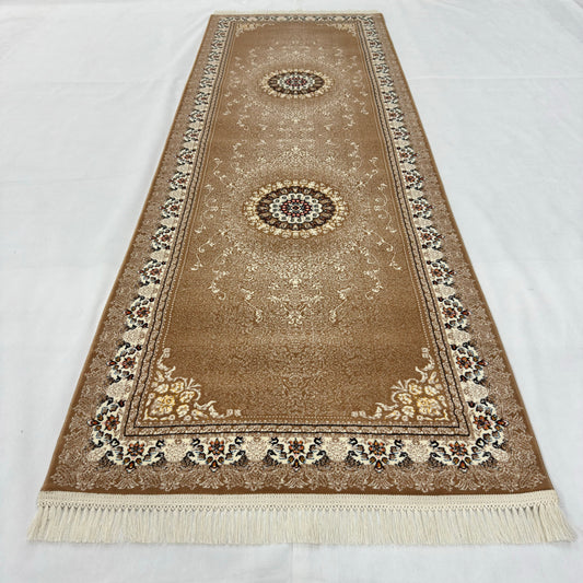3 ft x 10 ft Persian Golden Acrylic Runner Rug | 1000 Reed Floral Medallion, Iran