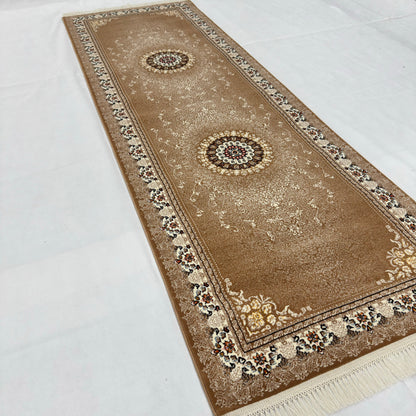 3 ft x 10 ft Persian Golden Acrylic Runner Rug | 1000 Reed Floral Medallion, Iran